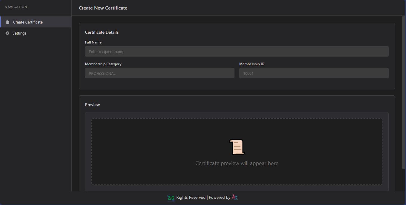 Photo of ZIG Certificate Generator